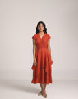 Orange short sleeve crinkle dress