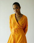 Wrap maxi dress in mango orange