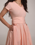 Peach Cowl Short Sleeve Dress