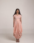 Peach Cowl Short Sleeve Dress