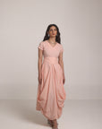 Peach Cowl Short Sleeve Dress