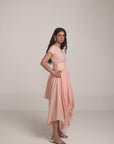 Peach Cowl Short Sleeve Dress