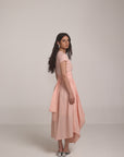 Peach Cowl Short Sleeve Dress