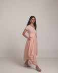 Peach Cowl Short Sleeve Dress