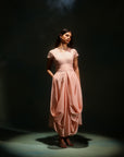 Peach Cowl Short Sleeve Dress