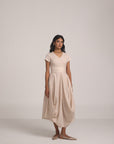Beige Cowl Short Sleeve Dress