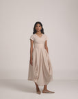 Beige Cowl Short Sleeve Dress