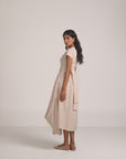 Beige Cowl Short Sleeve Dress