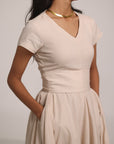 Beige Cowl Short Sleeve Dress