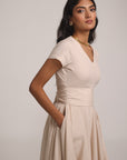 Beige Cowl Short Sleeve Dress