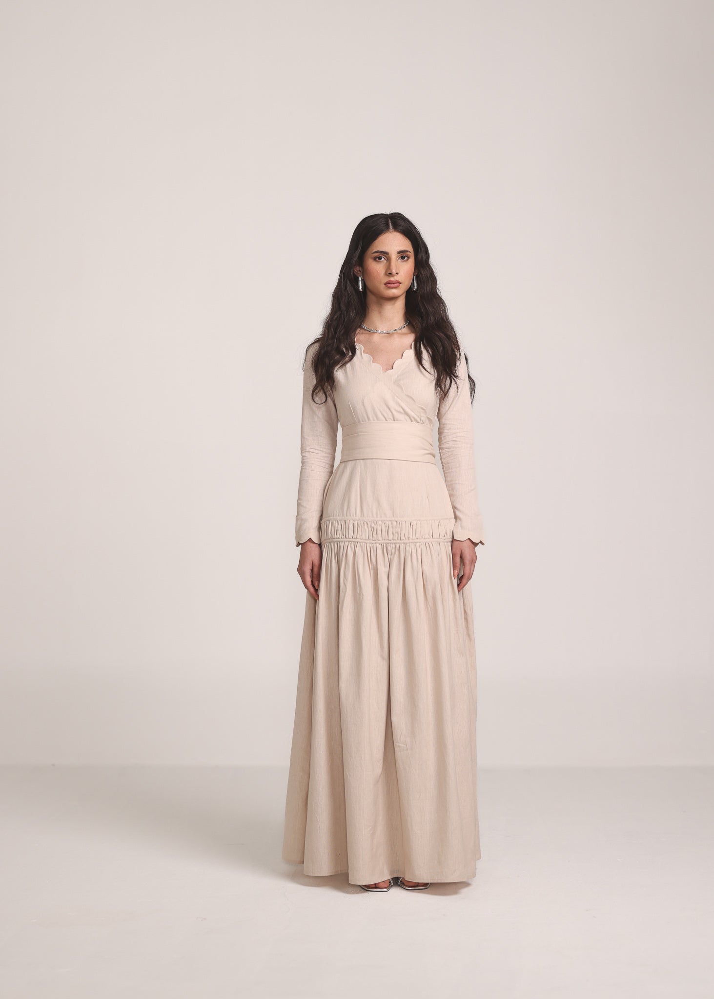 Beige Wrap Long Sleeve Dress – Phūla