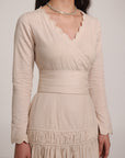Beige Wrap Long Sleeve Dress