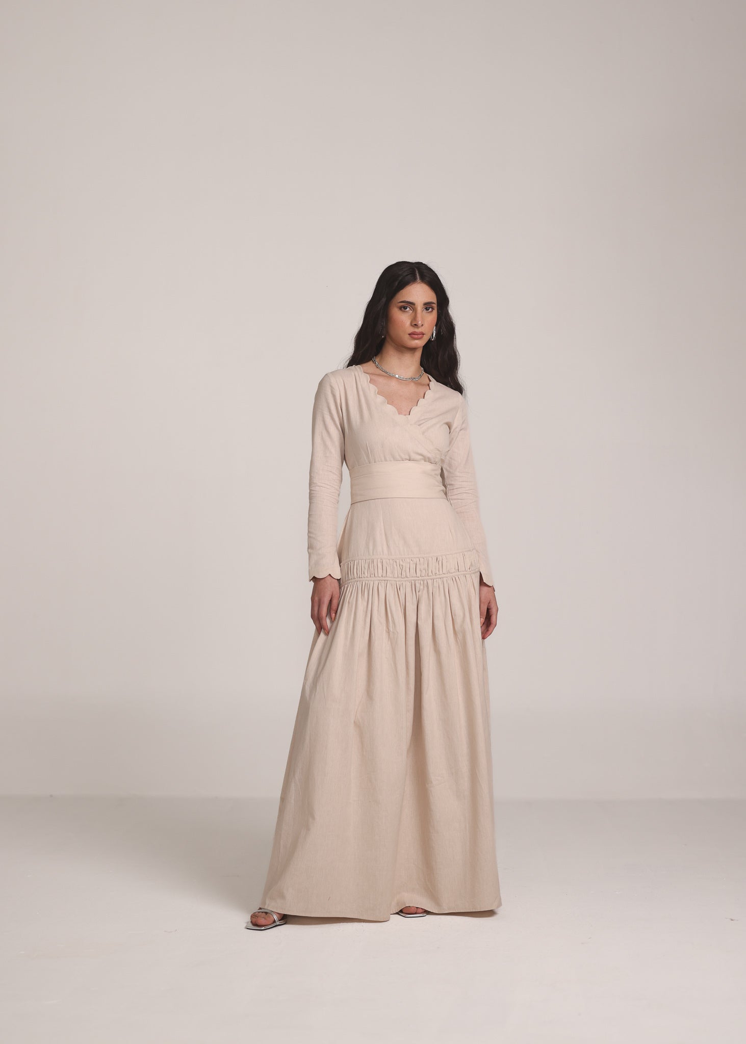 Beige Wrap Long Sleeve Dress Beige Wrap Long Sleeve Dress
