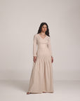 Beige Wrap Long Sleeve Dress