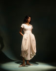 Beige Cowl Short Sleeve Dress