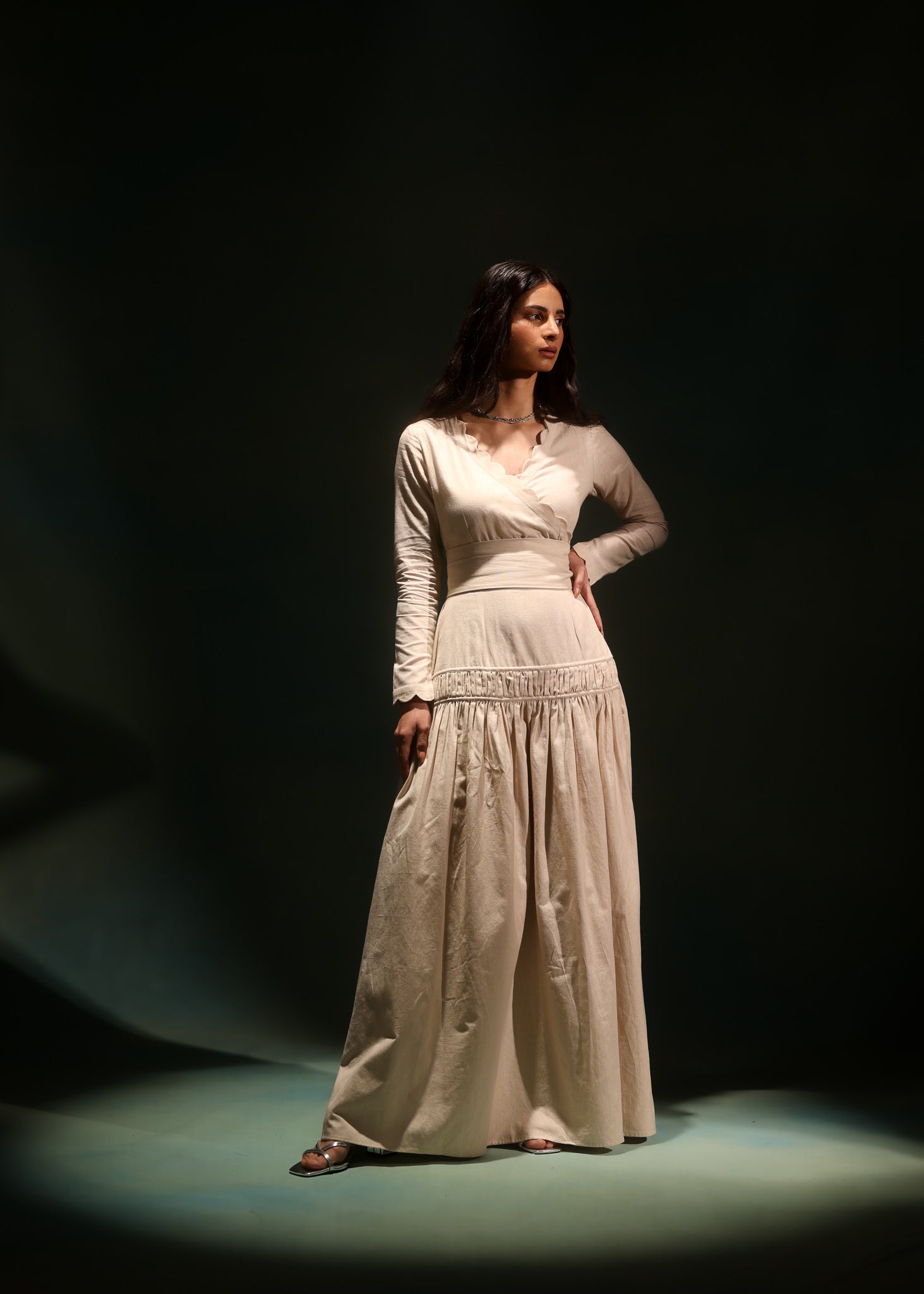 Beige Wrap Long Sleeve Dress – Phūla