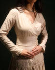 Beige Wrap Long Sleeve Dress