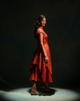 Orange short sleeve crinkle dress