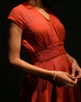 Orange short sleeve crinkle dress