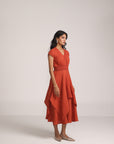 Orange short sleeve crinkle dress