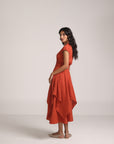 Orange short sleeve crinkle dress