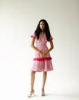 Wrap dress in striped tweed