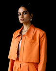 Cropped Collared Blazer - Ginger Orange