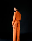 Cropped Collared Blazer - Ginger Orange