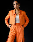 Cropped Collared Blazer - Ginger Orange