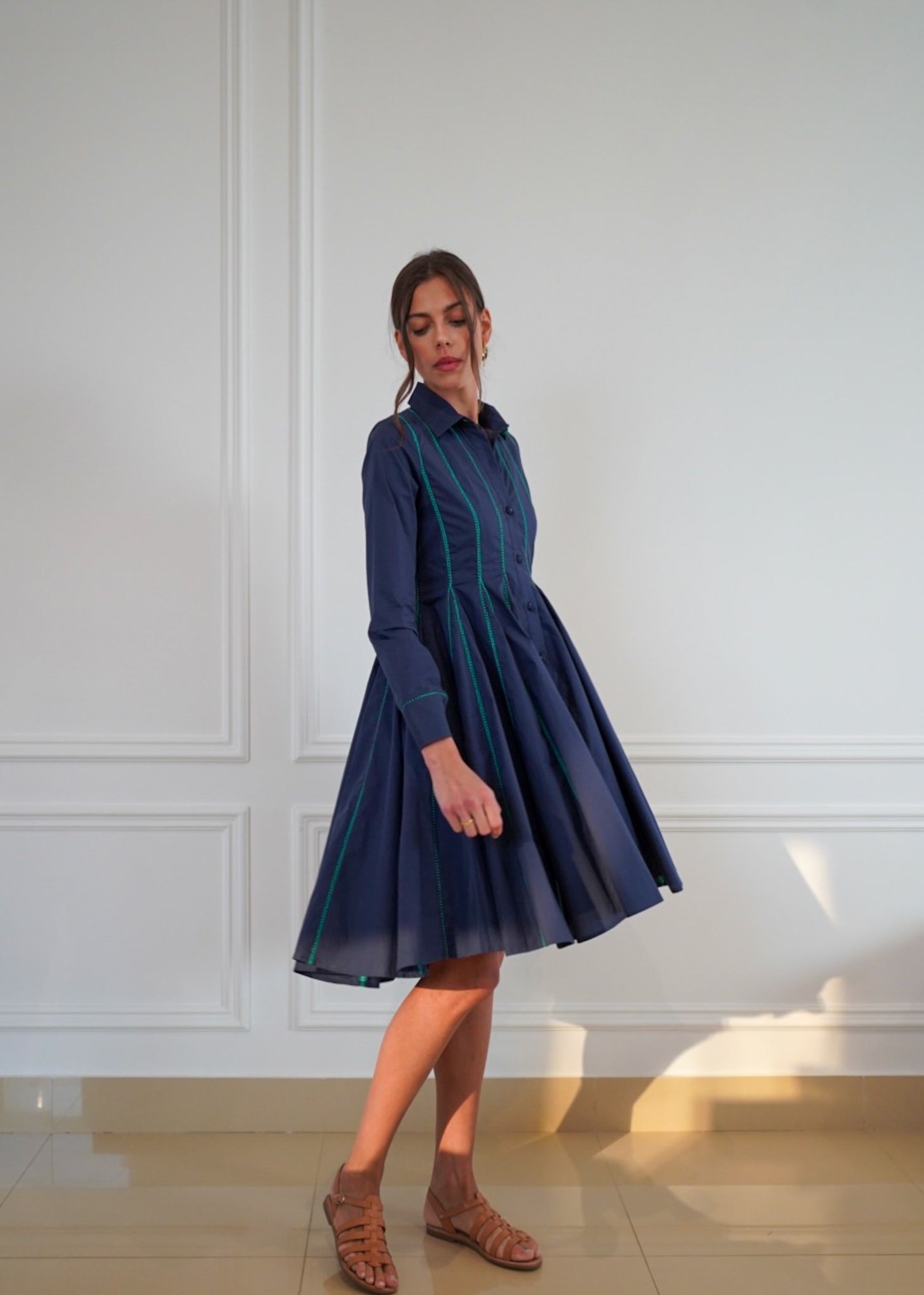 mid calf shirt dress MID-LENGTH SHIRT DRESS, TIEABLE AT THE WAIST