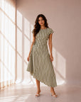Olive Stripes Flow Dress - PREORDER