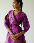 Wrap mid-length dress in violet