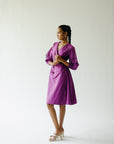 Wrap mid-length dress in violet