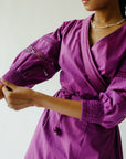 Wrap mid-length dress in violet