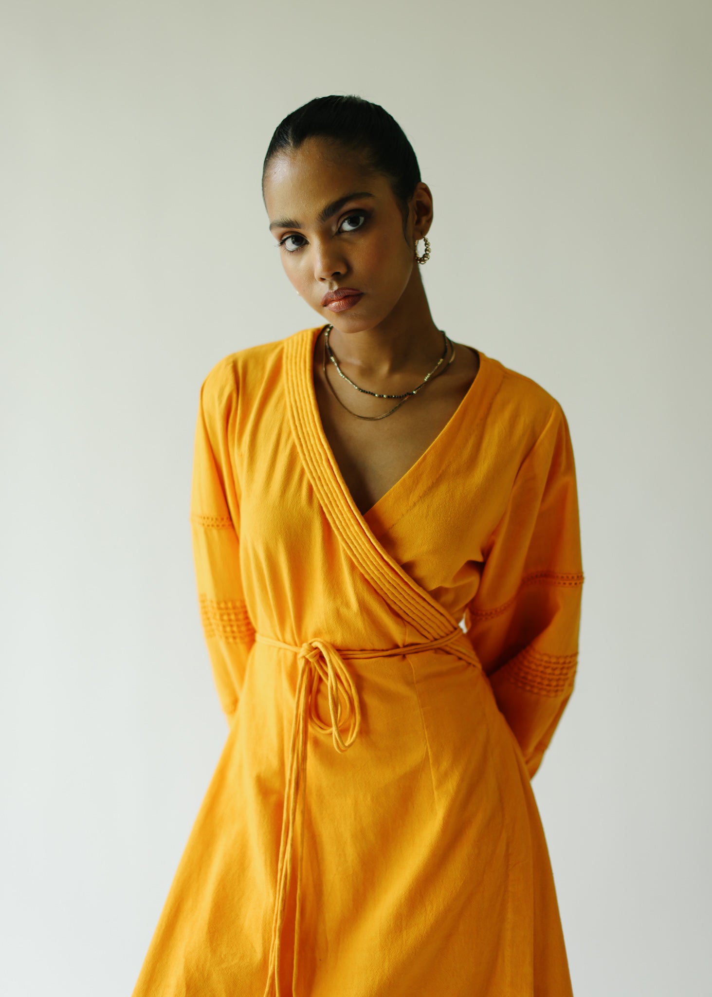 mango silk wrap dress Charmeuse V Neck Drape A Line Dress - Mango Tango