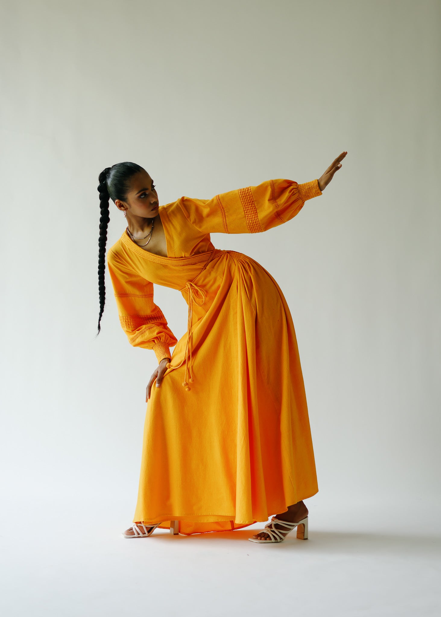 mango orange maxi dress - ORANGE - L