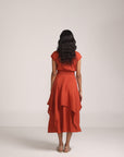 Orange short sleeve crinkle dress