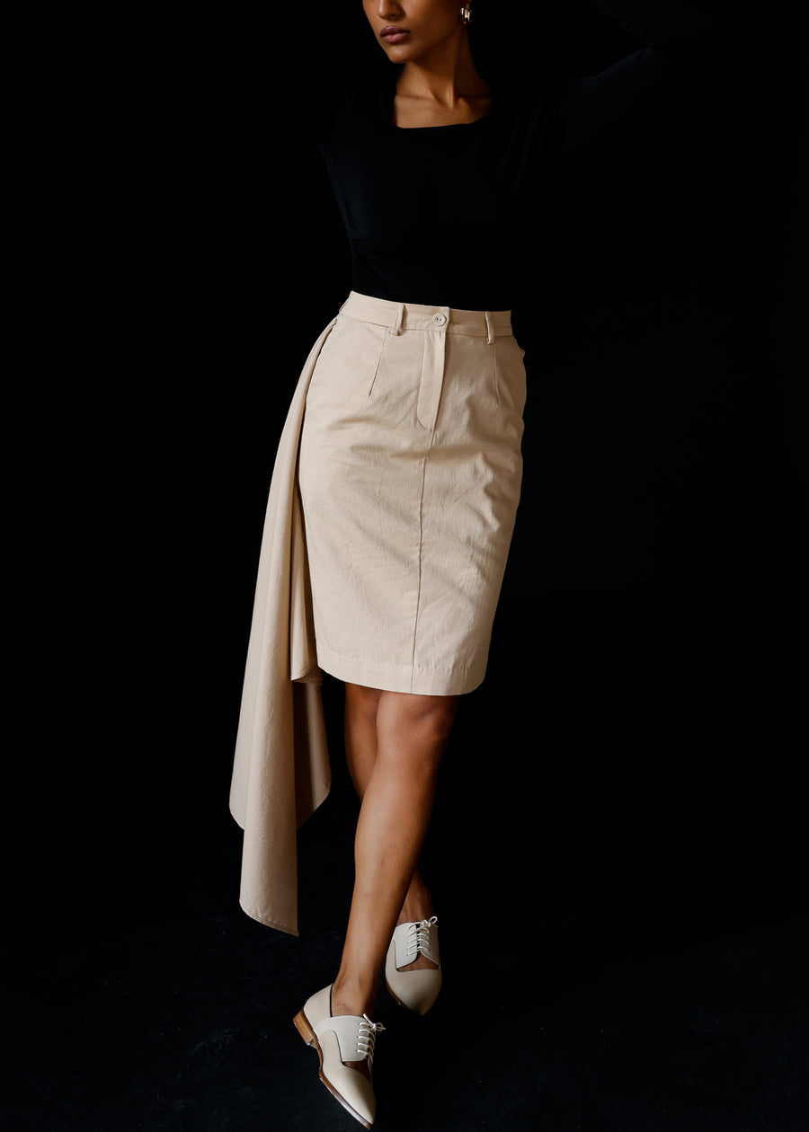 Drape Pencil Skirt - Beige